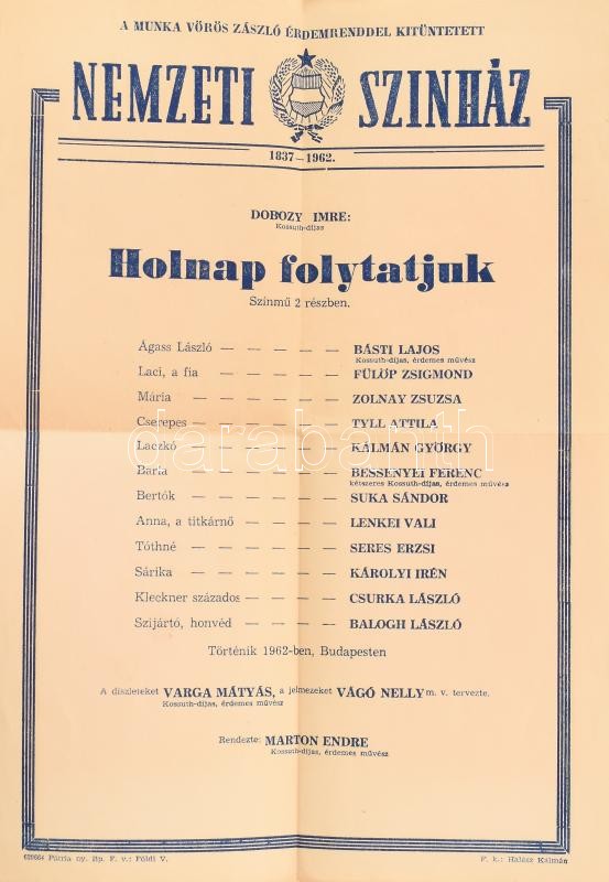 1952 Dobozy Imre író 'Holnap folytatjuk' című színműve Nemzeti Színházbeli darabjáról készített fotósorozat a szereplőkről, 15 db 23,5×17,5 cm-es fotóval, feliratozva, az első lapon az író és a színészek 12 db saját kezű - Image 3