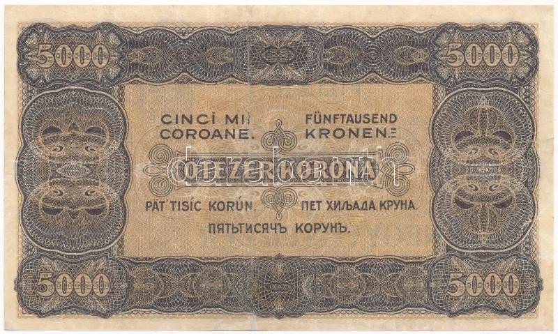 1923. 5000K nyomdahely jelölés nélkül '40 FILLÉR - NEGYVEN FILLÉR' felülbélyegzéssel, '5B19 531749' T:III restaurált / Hungary 1923. 5000 Korona with '40 FILLÉR - NEGYVEN FILLÉR' overprint, '5B19 531749' C:F restored Adamo K39B - Image 2