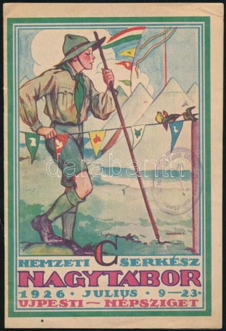 1926 Nemzeti cserkész nagytábor, 1926. júl. -23. Újpesti - Népsziget. Szerk. és kiadja: Nagytábortanács. Bp., 1926., Korvin-ny., 16 p. Szövegközti fekete-fehér fotókkal, illusztrációkkal. Az utolsó lapon térképpel. Kiadói