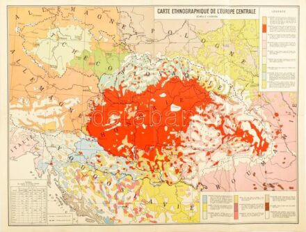 cca 1920-1938 Carte Ethnographique de L'Europe Centrale, 1:2,000.000, hajtott, francia nyelven, 45x59 cm