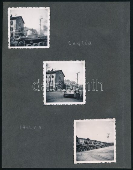 1941 A M. kir. Honvédség 3. harckocsiezrede mozgósítás és a bevagonírozás közben, 5 db kivehető fotó kartonon, felirattal, szép állapotban, 6×6 cm