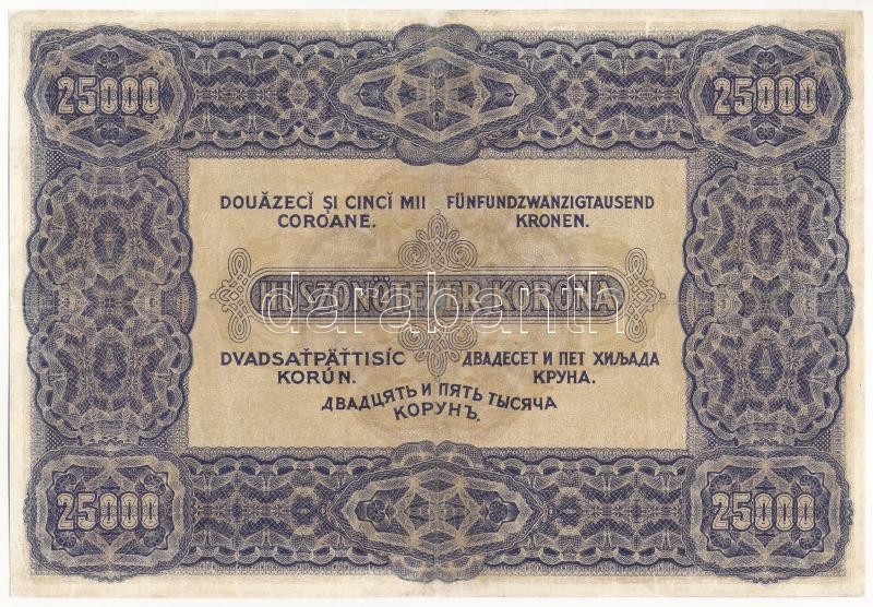 1922. 25.000K 'Orell Füssli Zürich' 'D10 043424' T:III restaurált / Hungary 1922. 25.000 Korona 'Orell Füssli Zürich', 'D10 043424' C:F restored Adamo K43 - Image 2