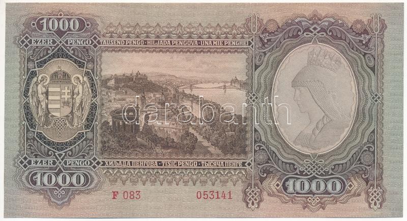 1943. 1000P 'F 083 053141' T:I / Hungary 1943. 1000 Pengő 'F 083 053141' C:UNC Adamo P21 - Image 2