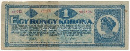 1920. 1K 'EGY RONGY KORONA', betoldással, ragasztva T:III