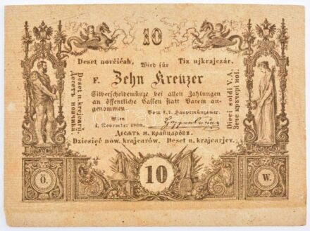 1860. 10kr 'F' sorozat T:II,II- szép papír / Hungary 1860. 10 Kreuzer 'F' series C:XF,VF fine paper Adamo G92