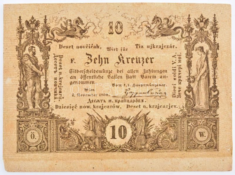 1860. 10kr 'F' sorozat T:II,II- szép papír / Hungary 1860. 10 Kreuzer 'F' series C:XF,VF fine paper Adamo G92