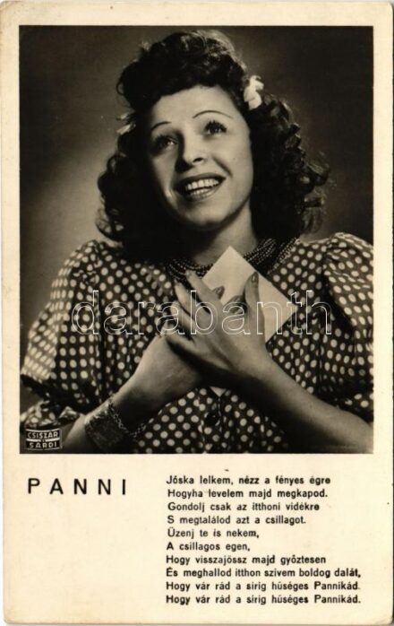 Nagykovácsi Ilona 'Panni' Horváth László verse. Egyed Miklós zenéje. Csiszár és Sárdi felvétele (EK)