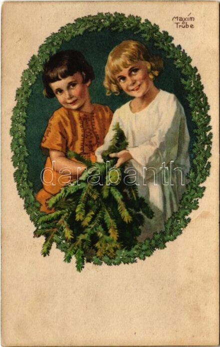1928 Children art postcard with Christmas greeting. Wenau-'Brabant' 2063. s: Maxim. Trübe (fl)