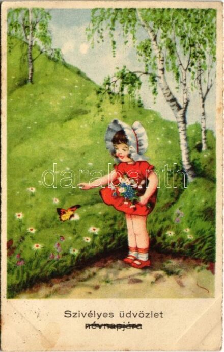 1943 Szívélyes üdvözlet névnapjára / Name Day greeting art postcard (fl)