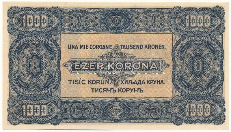 1923. 1000K nyomdahely jelölés nélkül 'B64 860528' T:I- / Hungary 1923. 1000 Korona 'B64 860528' C:AU Adamo K37 - Image 2