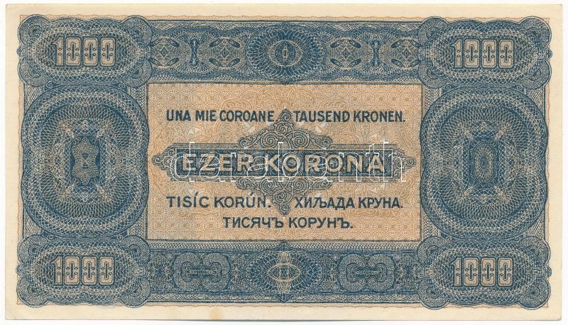 1923. 1000K 'Magyar Pénzjegynyomda R.t. Budapest' nyomdahely jelöléssel 'B12 650132' T:II,II- / Hungary 1923. 1000 Korona with 'Magyar Pénzjegynyomda R.t. Budapest' printer's mark 'B12 650132' C:XF,VF Adamo K37 - Image 2