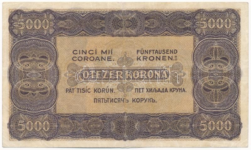 1923. 5000K 'Magyar Pénzjegynyomda Rt. Budapest' jelöléssel, '5B02 730292' T:III apró restaurálás / Hungary 1923. 5000 Korona 'Magyar Pénzjegynyomda Rt. Budapest' printer's mark '5B02 730292' C:F tiny restoration Adamo K39 - Image 2