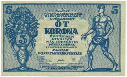 1919. 5K 'MÁS TÖRVÉNYES...', 'O55 616.944' T:II- szép papír / Hungary 1919. 5 Korona 'MÁS TÖRVÉNYES...', 'O55 616.944' C:VF fine paper Adamo K8.1