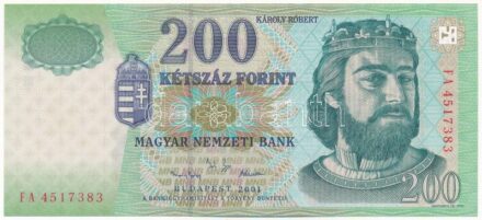 2001. 200Ft 'FA 4517383' T:I / Hungary 2001. 200 Forint 'FA 4517383' C:UNC Adamo F53A