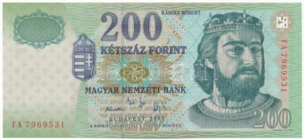 2005. 200Ft 'FA 7969531' T:I,I- / Hungary 2005. 200 Forint 'FB 7969531' C:UNC,AU Adamo F53E