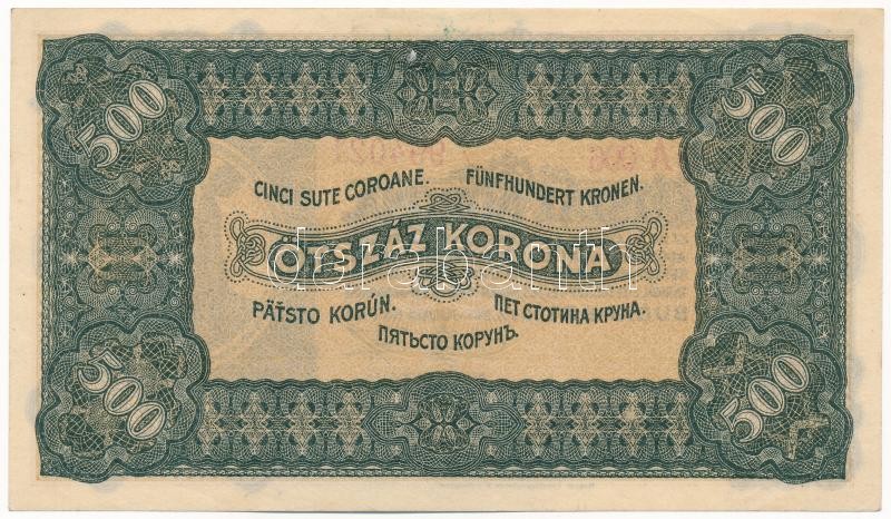 1923. 500K 'Magyar Pénzjegynyomda Rt. Budapest' nyomdahely jelöléssel, '5A 006 994021' T:I- / Hungary 1923. 500 Korona 'Magyar Pénzjegynyomda Rt. Budapest' printer's mark, '5A 006 994021' C:AU Adamo K34 - Image 2