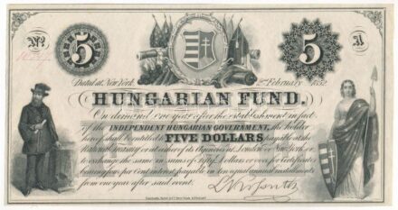 1852. 5$'Kossuth bankó' 'A' sorozat, piros '20347' sorszámmal T:I / Hungary 1852. 5 Dollars 'A' series, with red '20347' serial number C:UNC Adamo G124