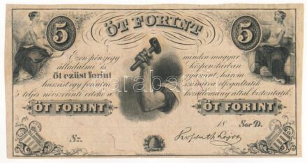 1852. 5Ft 'Kossuth bankó' kitöltetlen 'D' sorozat T:I- Hungary 1852. 5 Forint without date and serial number, prefix 'D' C:AU Adamo G124