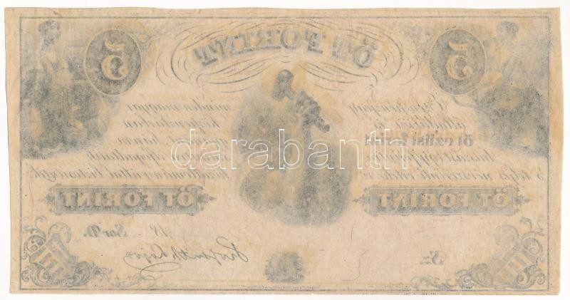 1852. 5Ft 'Kossuth bankó' kitöltetlen 'D' sorozat T:I- Hungary 1852. 5 Forint without date and serial number, prefix 'D' C:AU Adamo G124 - Image 2