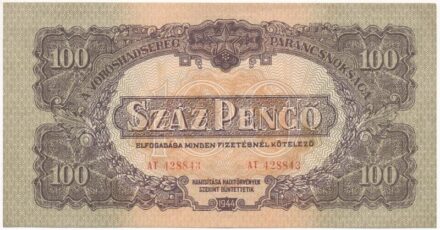 1944. 100P 'A Vöröshadsereg Parancsnoksága', 'AT 428843' T:II / Hungary 1944. 1000 Pengő 'Headquarters of the Red Army', 'AT 428843' C:XF Adamo P49