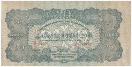 1944. 20P 'A Vöröshadsereg Parancsnoksága', 'CH 049958' T:I,I- / Hungary 1944. 20 Pengő 'Headquarters of the Red Army', 'CH 049958' C:UNC,AU Adamo P45