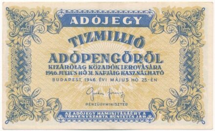 1946. 10.000.000AP T:I,I- / Hungary 1946. 10.000.000 Adópengő C:UNC,AU Adamo P54