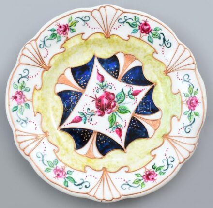Antik porcelán tányér, kopott, jelzett, d:19cm
