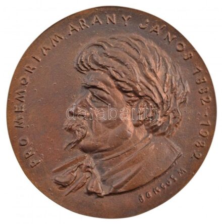 Borsos Miklós (1906-1990) 1982. 'PRO MEMORIAM ARANY JÁNOS 1882-1982 / A fél-Akadémia Nagykőrösön lakott - Arany János Múzeum és Társaság' kétoldalas, öntött bronz emlékérem (116mm) T:1- / Hungary 1982. 'PRO MEMORIAM ARANY JÁNOS