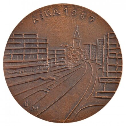 Borsos Miklós (1906-1990) 1987. 'Ajkáért a Hild Érmes emberarcú városért / Ajka 1987' kétoldalas, öntött bronz emlékérem (98mm) T:1- / Hungary 1987. 'Ajkáért a Hild Érmes emberarcú városért / Ajka 1987' double-sided, cast bronze