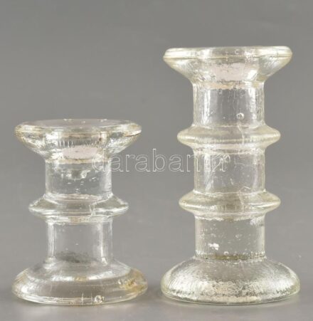 2 db retró gyertyatartó, üveg, hibátlan, m: 9-12cm