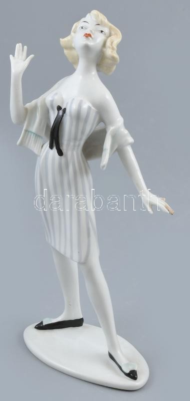Unterweissbach porcelán nő, kézzel festett, jelzett, sérült, m:24 cm (terv: Kurt Steiner)