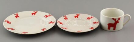 Meins! Német szarvasos gyerek reggeliző készlet, porcelán, jelzett, hibátlan.