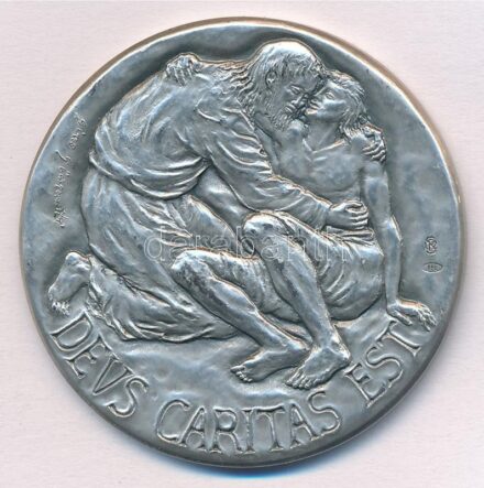 Vatikán DN 'XVI. Benedek pápa / Deus caritas est' jelzett Ag emlékérem. Szign.:Gino Giaperetti. Peremen jelzett sorszámmal: 1569/6000 (0,986/39,90g/44mm) T:1- patina Vatican ND 'Benedictus XVI / Deus caritas est' Ag commemorative medallion