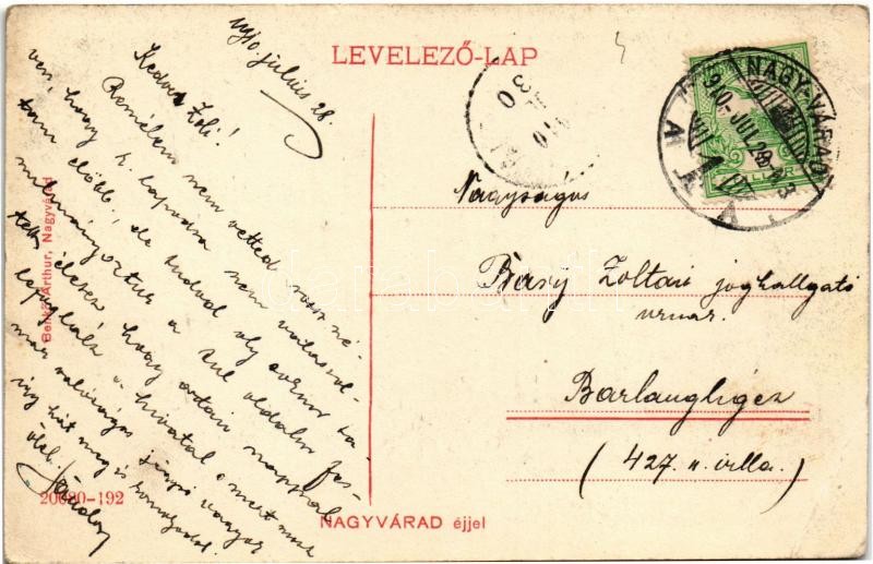 1910 Nagyvárad, Oradea; Fekete Sas szálló éjjel. Humoros montázs részeg férfiakkal. Benkő Arthur kiadása / hotel at night. Humorous montage with drunk men (EK) - Image 2