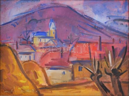 Nagybányai Nagy Zoltán (1904-1981): Falu a völgyben. Olaj, vászon, jelzett. Dekoratív, kissé sérült fakeretben, 60×80 cm