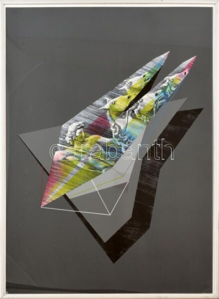 Tomasz Piars (1981-): Fekete kristályok sorozat ('Black crystals' series), 2017. Akril, papír, jelezve a hátoldalán. Plexiüvegezett keretben. 70×50 cm. / Tomasz Piars (1981-): 'Black crystals' series, 2017. Acrylic on paper, signed on the