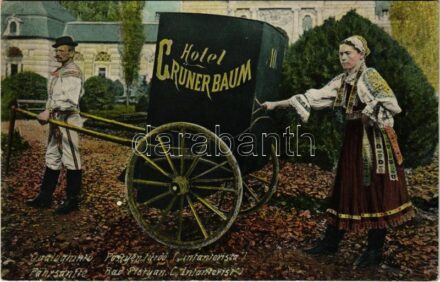 1915 Pöstyén-fürdő, Kúpele Piestany; Grünbaum szálló gyaloghintója, infanterista / hotel's carriage (EK)