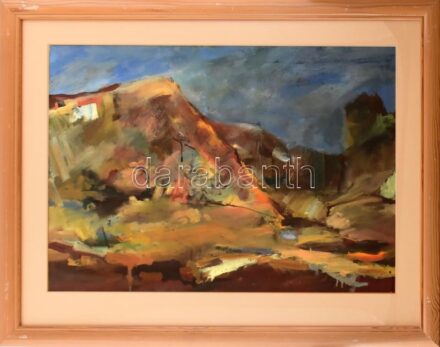 Nagy Ernő (1926-): Monoki homokbánya. Olaj, karton. Jelzett. Üvegezett, kissé sérült fakeretben. 49x69 cm.
