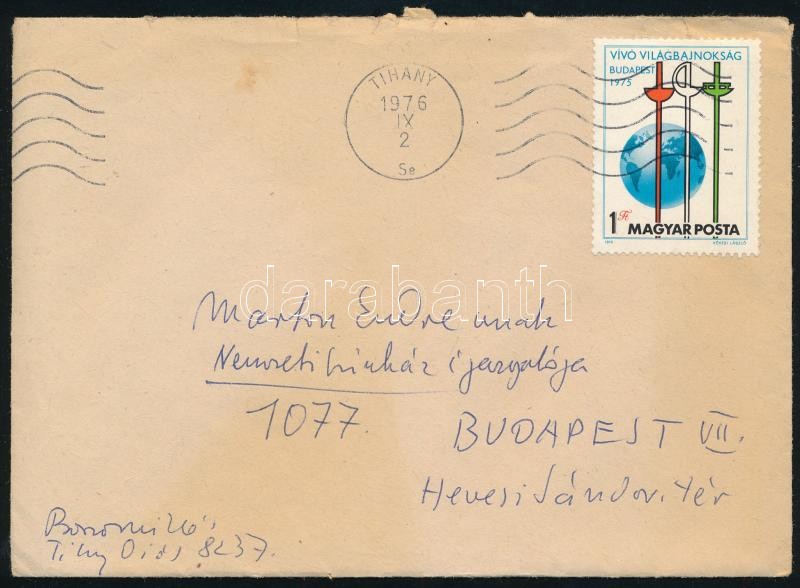 1976 Borsos Miklós (1906-1990) szobrászművész saját kézzel írt levele eredeti borítékjában Marton Endrének, melyben megköszöni a jókívánságokat baráti üdvözlettel - Image 2