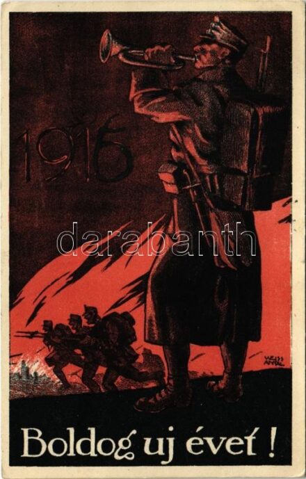 1916 Boldog új évet! Első világháborús magyar katonai üdvözlet. Weiss L. és F. kiadása / WWI Hungarian military New Year greeting s: Weiss Antal