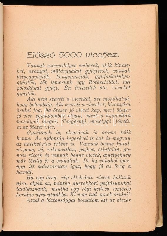 Nagy Imre: Ötezer vicc. I. köt. (1-1000). (Bp., 1932, Ojság). (Zsidóviccek gyűjteménye). Félvászon-kötés, hiányzó címlappal, az első három lap kijár. - Image 2