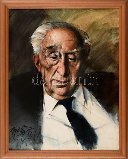 Gyémánt László (1935-): Teller Ede portréja. Olaj, vászon, jelzett. Reprodukálva a művész honlapján: http://www.gyemant1935.hu/portrait/Edward_Teller.html. Fakeretben, 50×40 cm / László Gyémánt (1935-): Portrait of Edward Teller. Oil