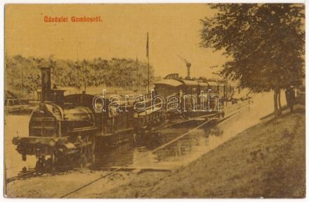 1910 Gombos, Bogojeva; egy mozdony gőzkompra állítása. Tippl Józsefné kiadása 117. (W.L.?) / steam ferry with locomotive (EK)