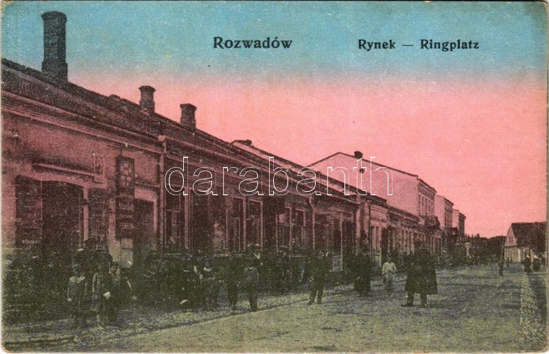 Rozwadów, Rynek / Ringplatz / square, shops + 'Sanitäts Zug W.L. XI'