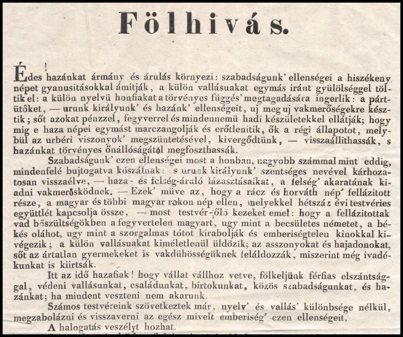 1848 Bp., Gróf Batthyány Lajos miniszterelnök felhívása a hazafiakhoz, hogy siessenek az ország, vallás, család, stb. védelmére - Image 2