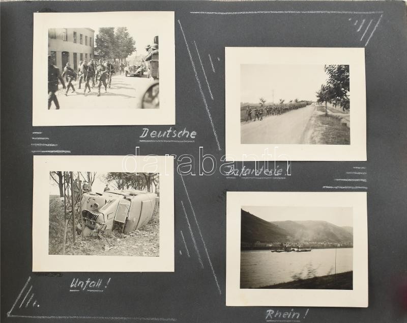 1938-1941 Német katona (Stabsbatterie) által készített fotók az általa megjárt frontvonalakról, albumba rendezve, dátumozva, helységnevekkel feliratozva (Baden, Wien, Ostfront, Düren, Maasbrücken, Kaltenkirchen, Panningen, Medemblick, - Image 3