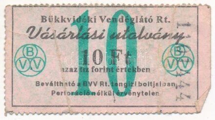 DN 10Ft 'Bükkvidéki Vendéglátó Rt.' vásárlási utalványa T:III