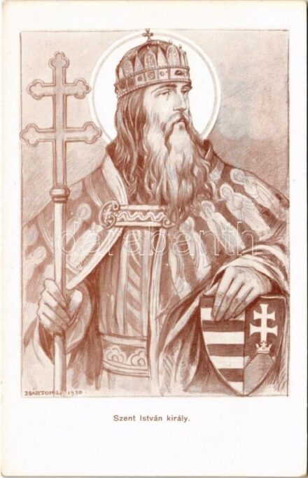 Szent István király. Ünnepeljük meg méltóan a Szent Imre évet! 1030-1930 / Saint Stephen, King of Hungary, Hungarian coat of arms s: Márton L. (EK)