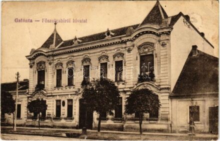 1938 Galánta, Főszolgabírói hivatal. Vasúti levelezőlapárusítás 327. / court (EK)