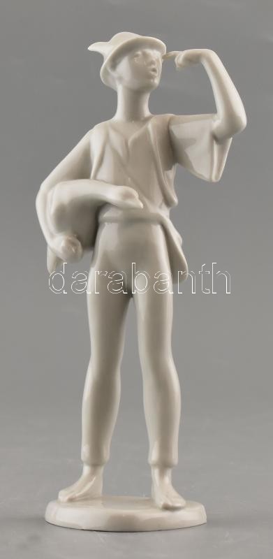 Drasche / Kispest Ludas Matyi, fehér mázas porcelán, jelzett, apró kopásokkal, m: 17,5 cm